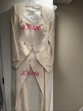 Jovani Cream Double-Breasted Blazer and Trousers